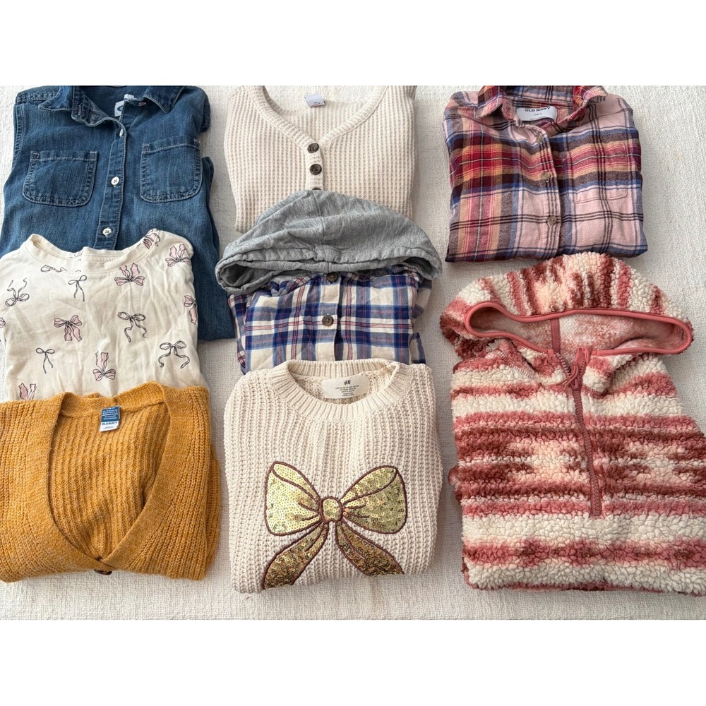Girls Old Navy & H&M Clothing Bundle Size 6-7 Sweaters Flannel Fleece 8pc Lot